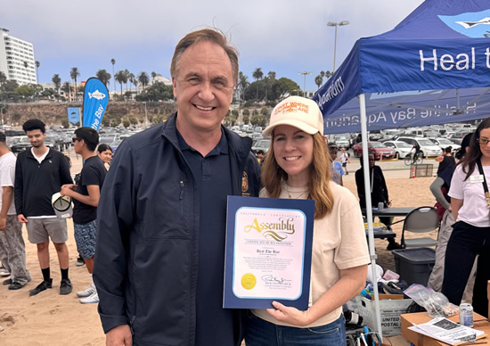 Asm. Zbur presenting Heal the Bay's CEO, Tracy Quinn, with award