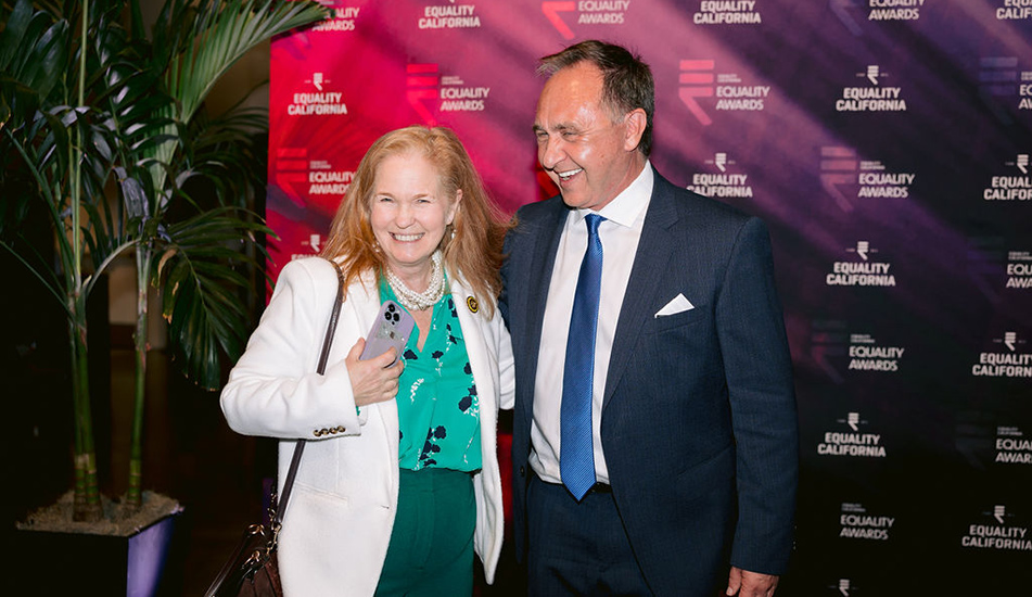 Asm. Zbur and Asm. Gail Pellerin with Equality Awards backdrop