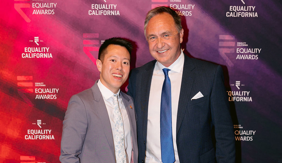Asm. Zbur and Tony Hoang with Equality Awards backdrop
