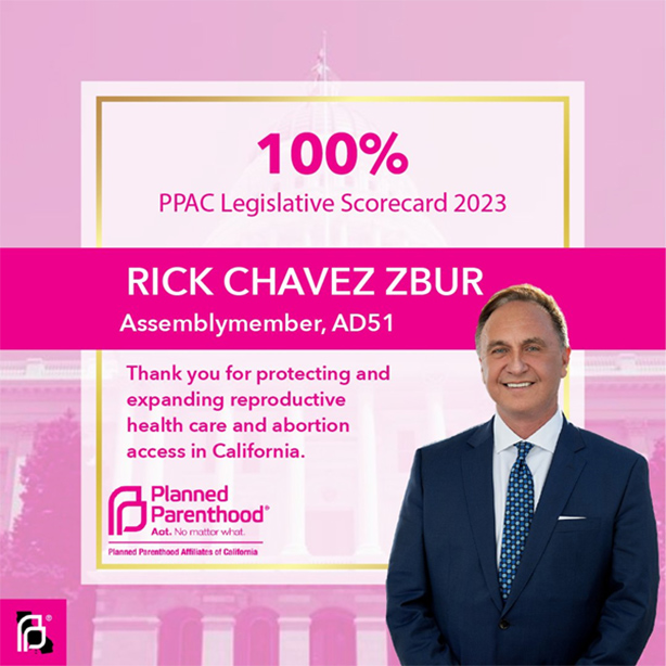 Planned Parenthood flyer featuring info about and photo of Asm. Zbur