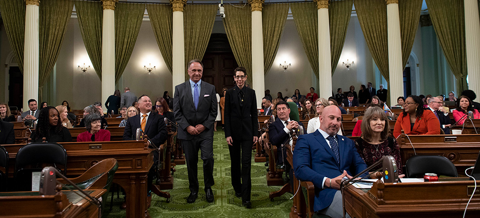 Asm. Zbur escorting Abbe Land on the Assembly Floor