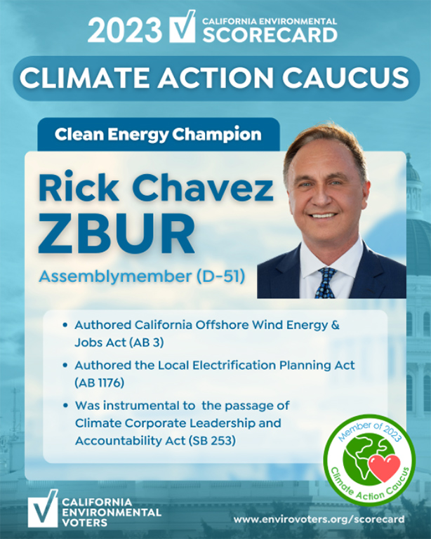 CA Environmental Voters flyer featuring info about and photo of Asm. Zbur