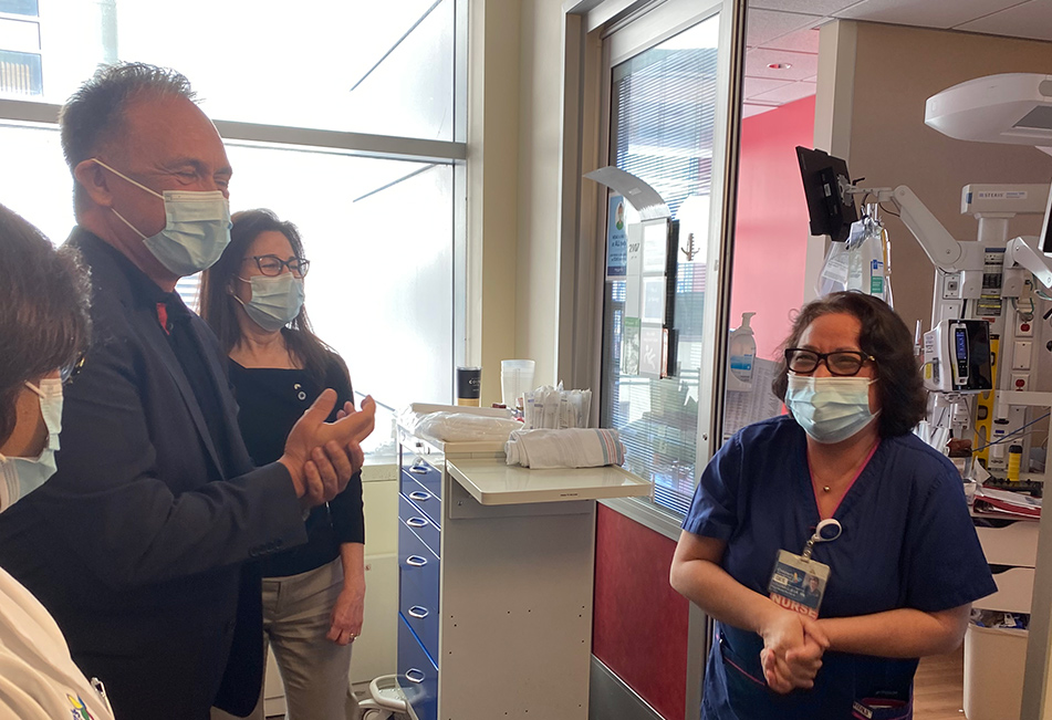 Asm. Zbur sharing a light moment with hospital staffer