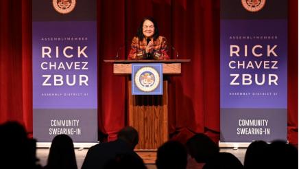 American labor leader and civil rights activist Dolores Huerta speaking