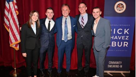 Asm. Zbur standing with staff (FROM LEFT: Hannah Wenger, Robert Oliver, Asm. Rick Chavez Zbur, Bob Hartnagel and Alex Mehlbrech)