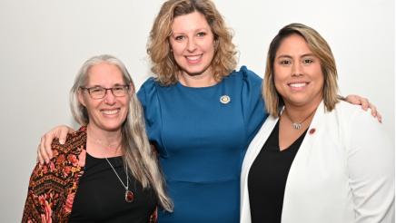 Exec. Dir. of Grassroots Dems HQ Tamara Levenson, Asm. Pilar Schiavo and State Sen. Caroline Menjivar