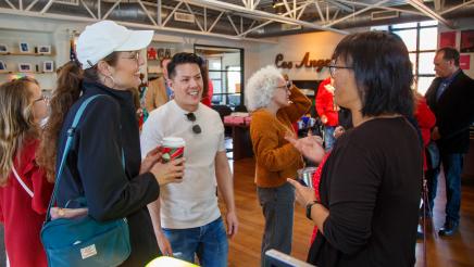 Constituents cheerfully mingling