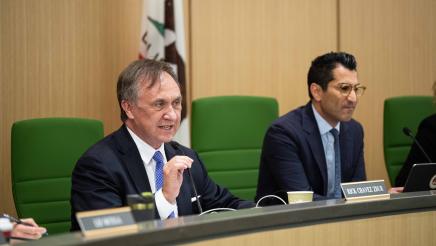 Asm. Zbur addressing hearing witnesses while Speaker Rivas listens on