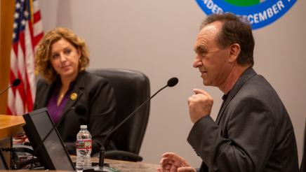 Asm. Zbur speaking as Asm. Schiavo listens on