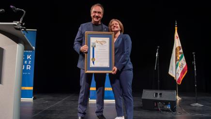 Rabbi Mari Chernow of Temple Israel Hollywood receives the AD51 Community Excellence Award for Social Justice.