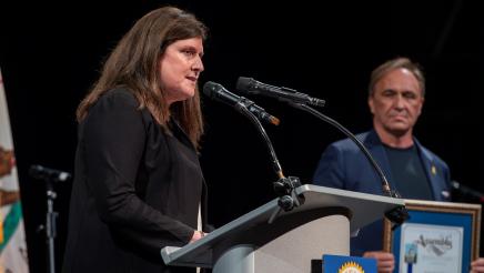 Lauryn Harris receives the AD51 Community Excellence Award for Combating Antisemitism.