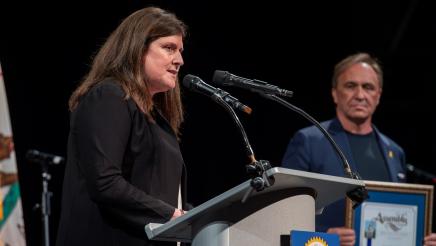 Lauryn Harris receives the AD51 Community Excellence Award for Combating Antisemitism.