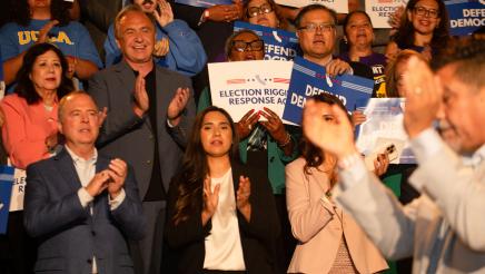 Asm. Zbur, other legislators and supporters cheering, some holding signs